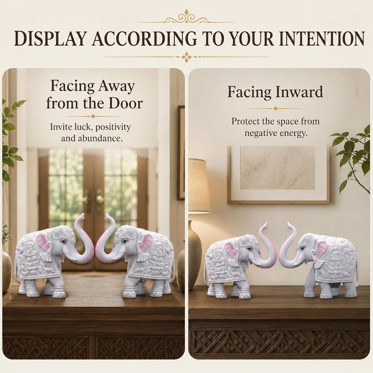 Pack of 2 White Elephant Showpieces Home Decor for Living Room, Table, Shelf, 2 x 3 inch Elephant Marble Resin Statue for Vastu, Feng Shui, Office Decor, Gifting