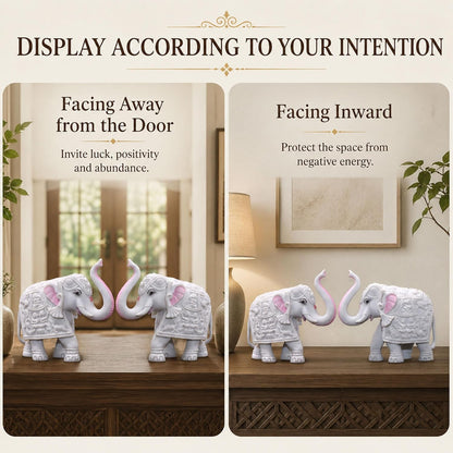 Pack of 2 White Elephant Showpieces Home Decor for Living Room, Table, Shelf, 2 x 3 inch Elephant Marble Resin Statue for Vastu, Feng Shui, Office Decor, Gifting