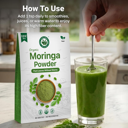 Moringa Powder 250g | USDA Organic Certified Drumstick Leaves Powder | 100% Pure & Fresh Moringa Leaf Powder | Rich in Vitamins, Minerals & Antioxidants | Natural Superfood for Energy, Stamina & Vitality | Non-GMO & No Preservatives AYUSHKA ORGANIC