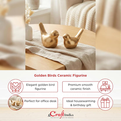 eCraftIndia Ceramic Golden Birds Figurine Showpiece for Home Decor Living Room Bedroom Office Desk Gift