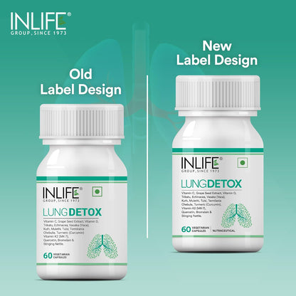INLIFE Lung Detox Supplement | Stinging Nettle, Echinacea, Quercetin, Mulethi, Curcumin, Bromelain | Supports Healthy Lungs - 60 Vegetarian Capsules (Pack of 1, 60)