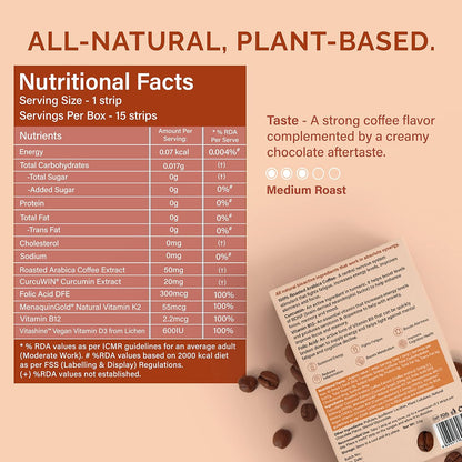 Wellbeing Nutrition Melts Energy Mocha | Arabica Coffee, CurcuWIN®, Folate and Vitamin B12 for Sustained Energy, Enhanced Focus & Improved Cognitive Health | Mocha Flavor (15 Oral Strips)