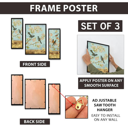 Wood Rectangular Wall Painting Frames For decor, Pictures Frame For Living Room, Home Decoration, Bedroom, Set of 3, 1pc- 23 x 30 cm, 2pc- 12.5 x 30 cm (Design 3) Multi