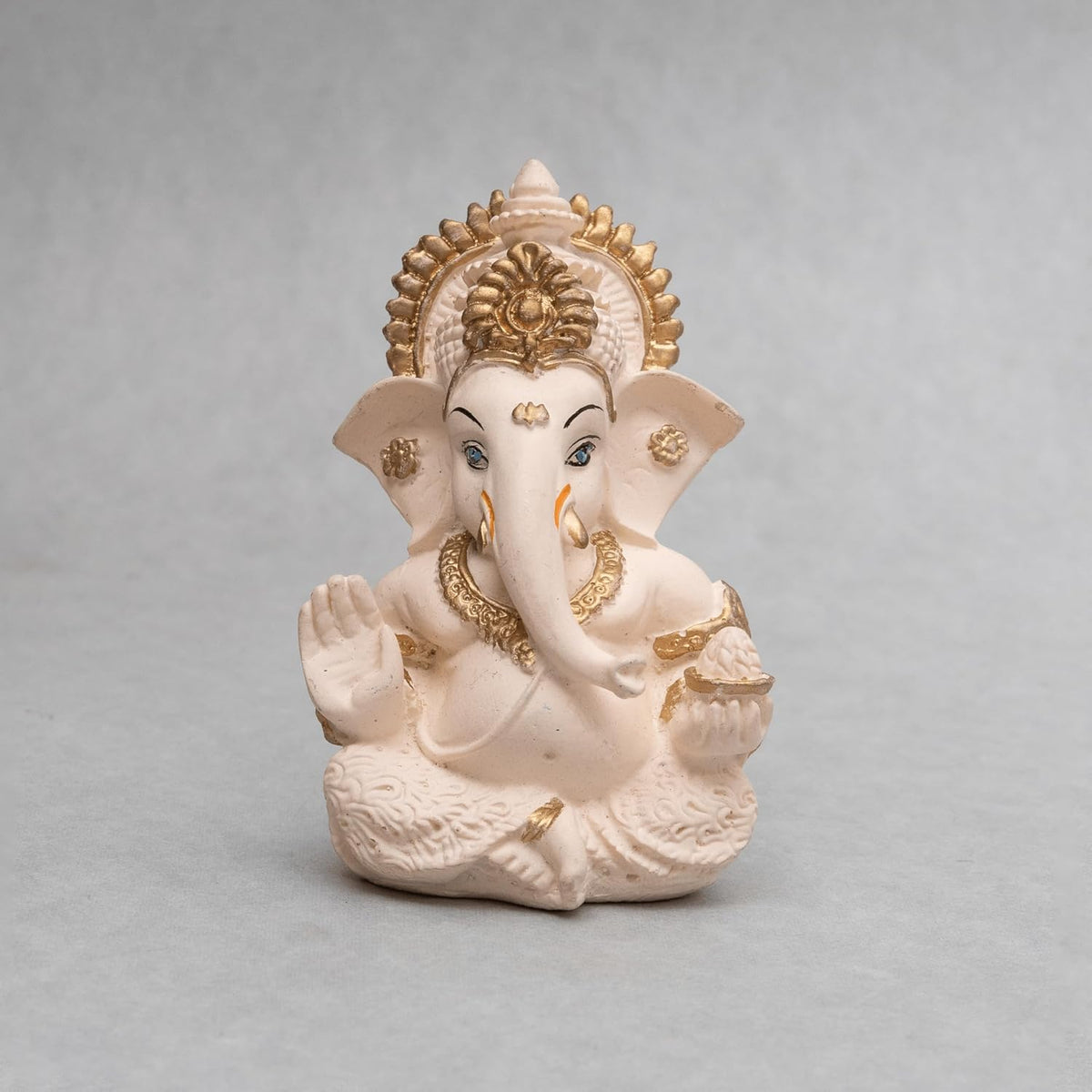 Lord Ganesha Idol for Car Dashboard, Home Decor & Pooja | Resin Gold Plated Ganpati Murti | 3.5 Inch Ganesh Statue for Gift, Diwali, Housewarming, Baby Shower, Mandir Decor, Peach Ivory,P-1