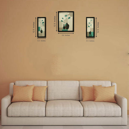 3 Pc Set Of Floral Paintings Without Glass 5.2 X 12.5, 9.5 X 12.5, 5.2 X 12.5 Inch