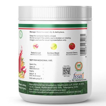 INLIFE Collagen Builder Supplements For Women and Men | Plant Based Collagen Powder for Skin & Hair with Biotin from Sesbania, Vitamin C, Silica, Hyaluronic Acid, Vitamin E, 200g (Fruit Punch)