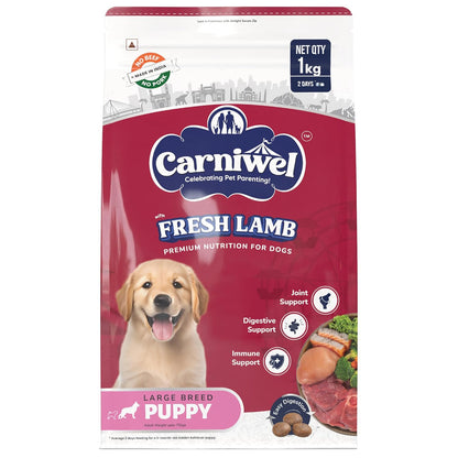 Carniwel Fresh Lamb Puppy Dry Dog Food 1 Kg | Natural Ingredients for Healthy Skin & Coat | Highly Palatable | Supports Brain & Muscle Development | Tailored, Premium Nutrition for Large Dogs