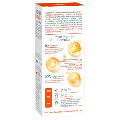Himalaya Brightening Vitamin C Orange Face Serum, 30 mL | With Vitamin C, Niacinamide & Hyaluronic Acid | Brighter Skin from Day 3 | Dermatologically Tested