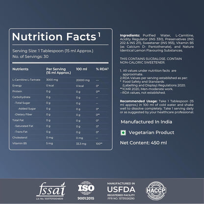Nutrition facts label with product details on a blue background