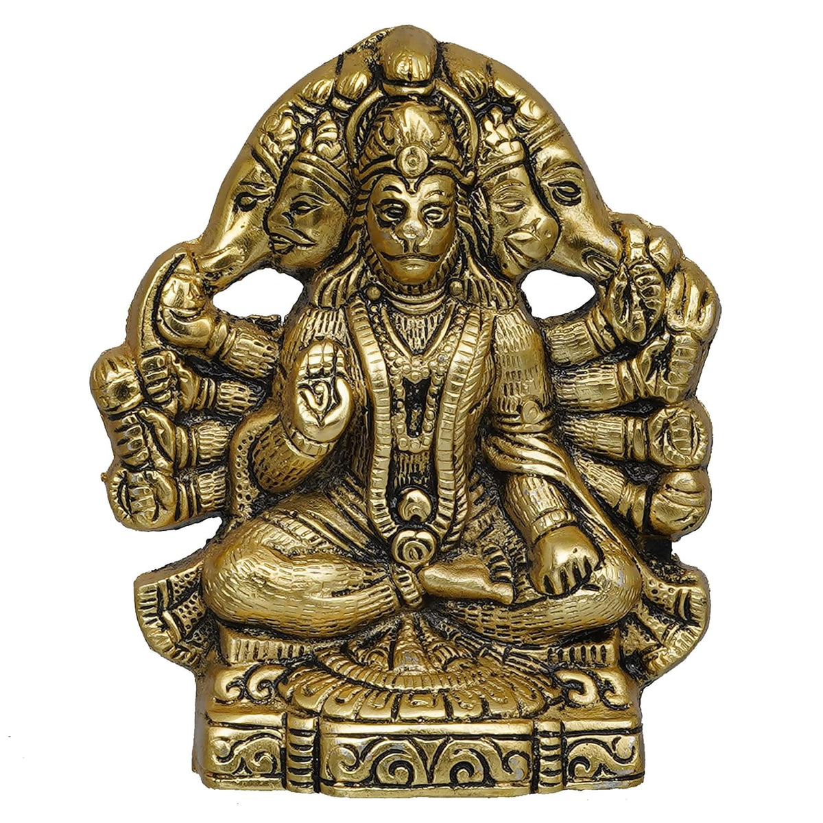 Premium Metal PanchMukhi Hanuman for Door Entrance Idol Statue Murti for Home and Pooja Decor | Diwali Puja Items for Home Decor (Gold, 5.5 Inches)