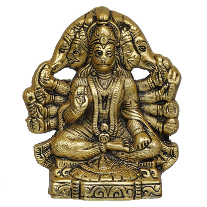 Premium Metal PanchMukhi Hanuman for Door Entrance Idol Statue Murti for Home and Pooja Decor | Diwali Puja Items for Home Decor (Gold, 5.5 Inches)