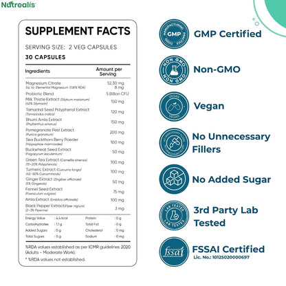 Liver Detox Supplement with Milk Thistle, Amla, Probiotics & Prebiotics (60 Veg Capsules) | Liver Gut & Lung Detox Support | Herbal Liver Cleanse Capsules for Men & Women