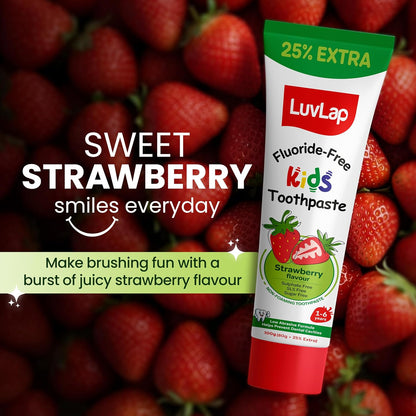 LuvLap Baby Toothpaste for Kids 80gm + 25% Extra, Strawberry Flavour, SLS & Fluoride Free Baby Toothpaste, Removes Plaque, Prevents Bacteria & Cavities, Ensures Healthy Teeth & Gums, 12M+(Pack of 1)