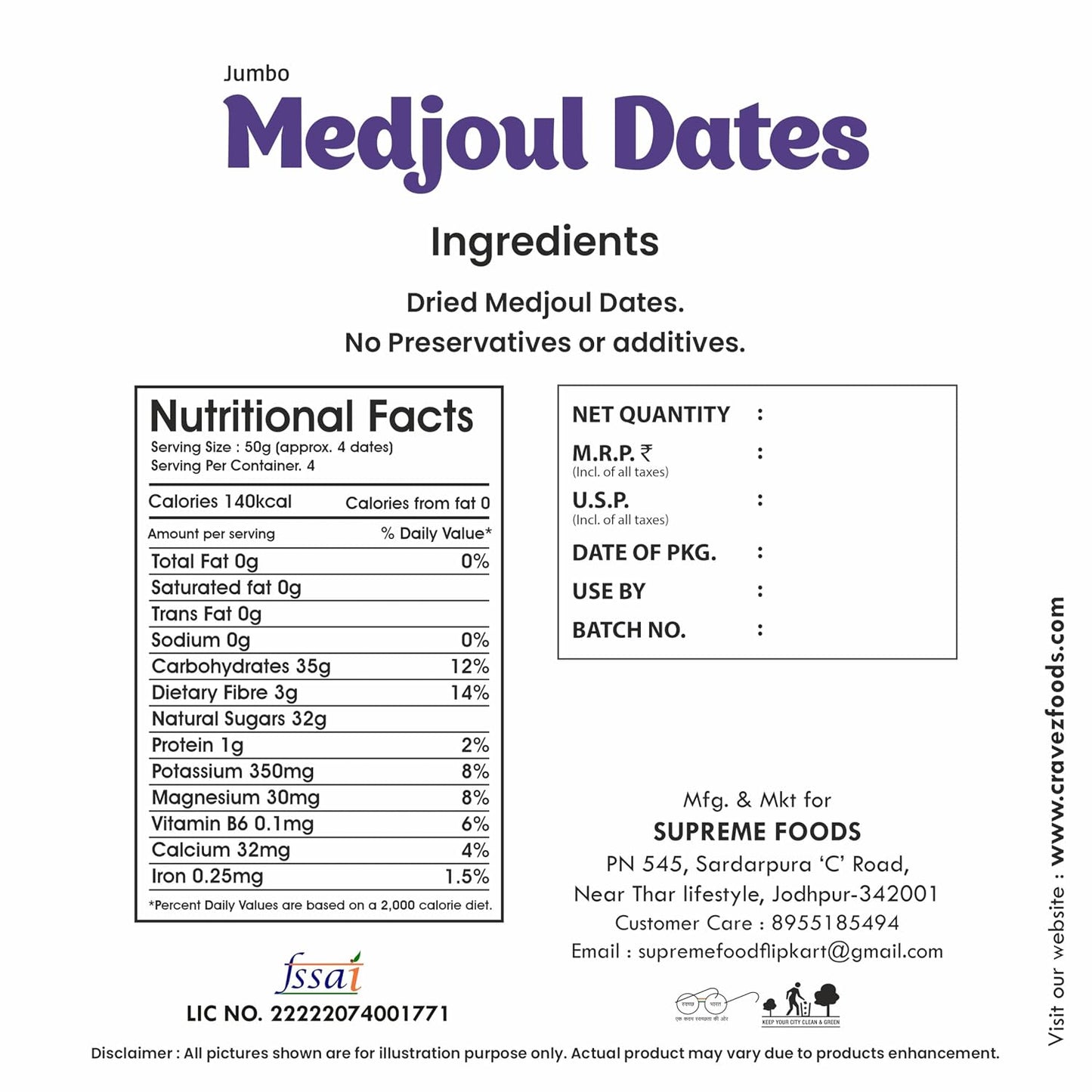 cravez Premium Medjool Dates (Medjoul) 400 Gram|Jumbo,Juicy,And Naturally Sweet|Healthy Snack & Energy Boost|High Fiber|Energy Boost With No Preservatives|King Of Dates|Diwali Gift Box,Fresh