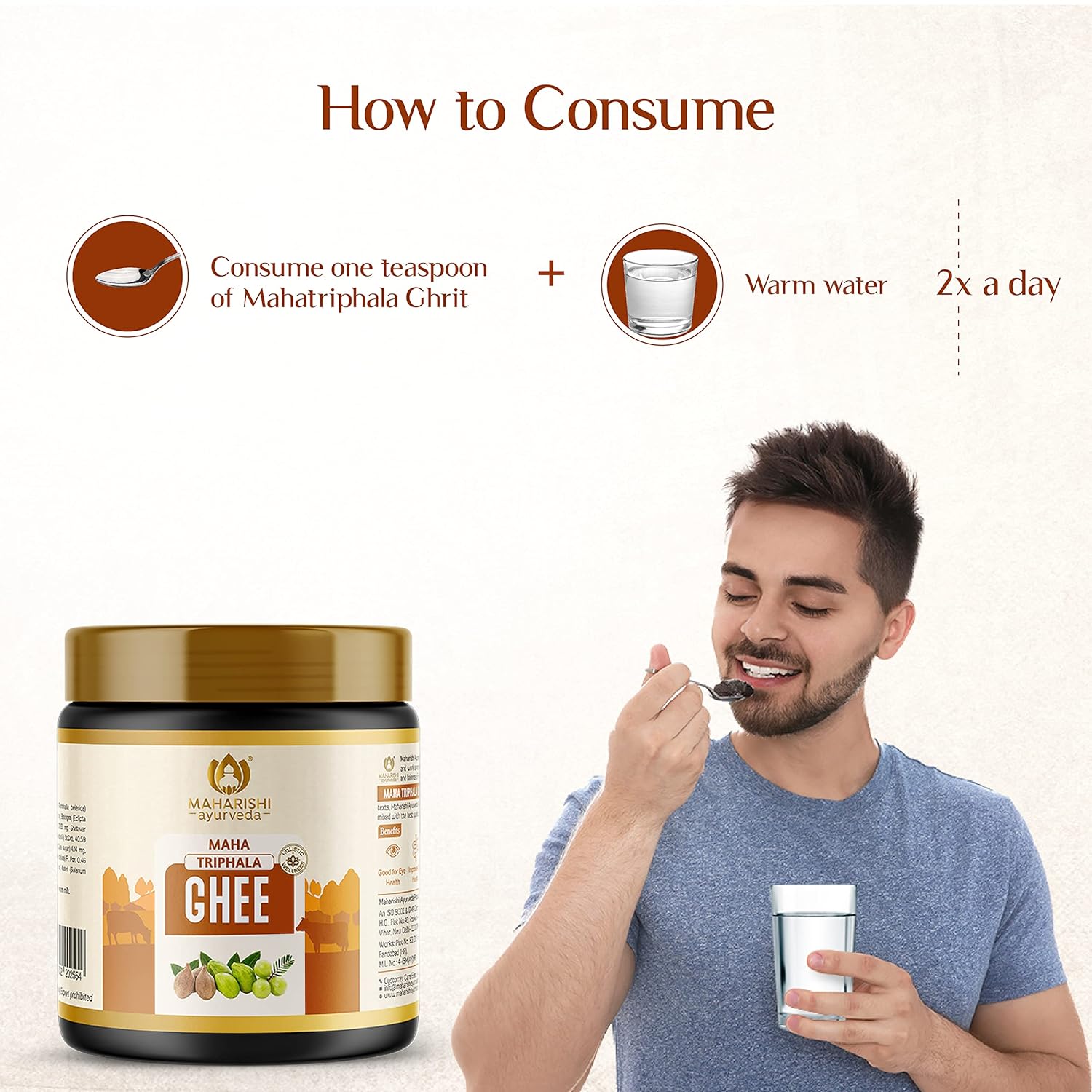 Zephivo Maharishi Ayurveda Triphala Ghrit | Good for eye health | Improves gut health | Brain-boosting Ghee | Builds immunity | Made with potent herbs | No side effects 100 gms

