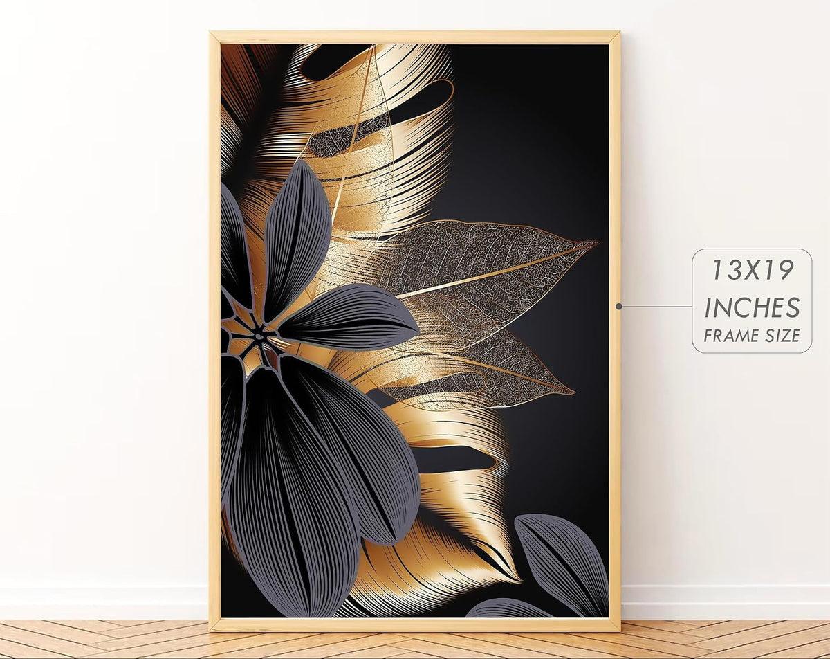 Big Modern Framed Posters Wall Decor Paintings For Living Room, Bedroom/Big Paintings For Wall Decoration, Frames For Wall Decor Set of 3 (13x19 Inches) (Black Gold)