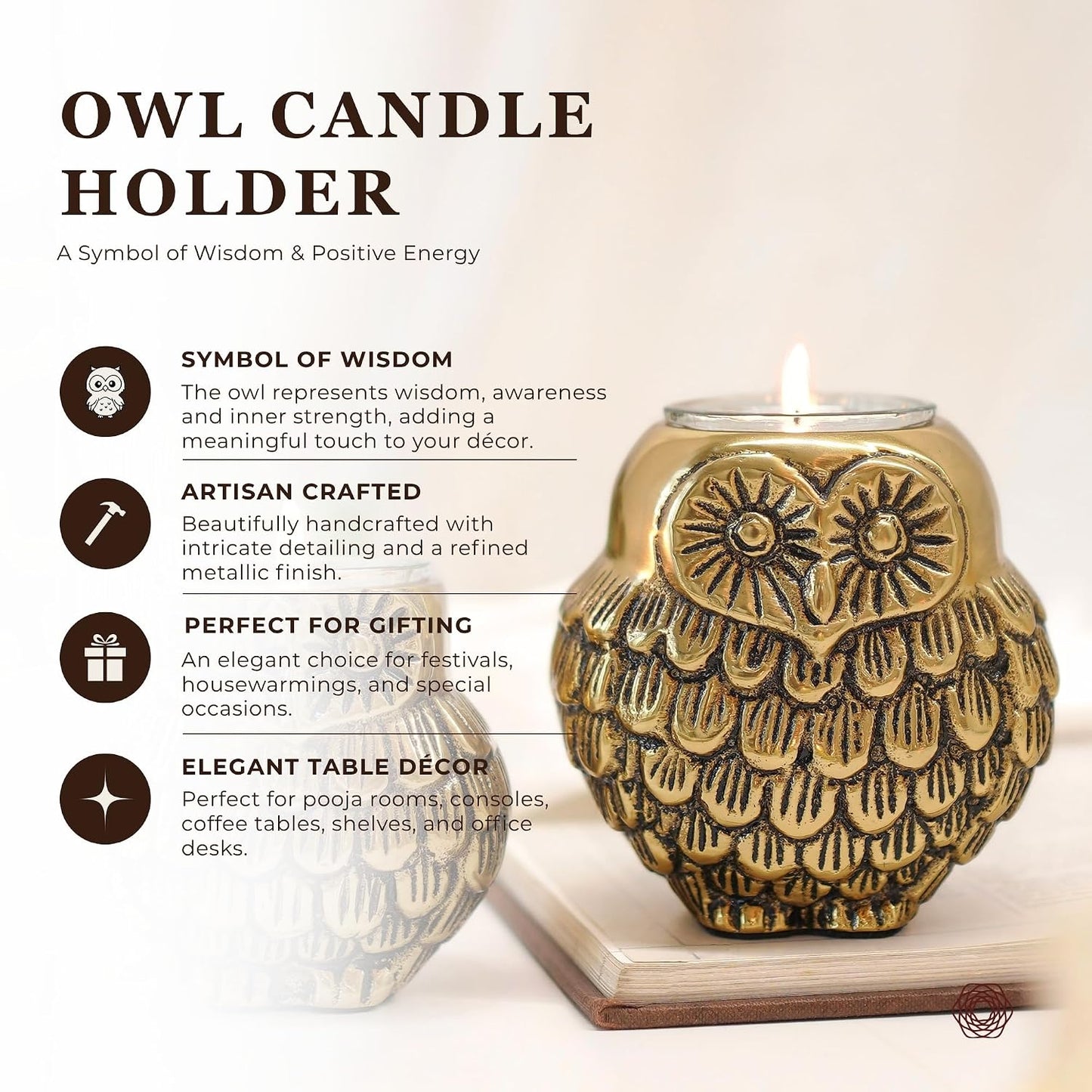 BEHOMA Metal Owls Votive Holder Mother and Child Set