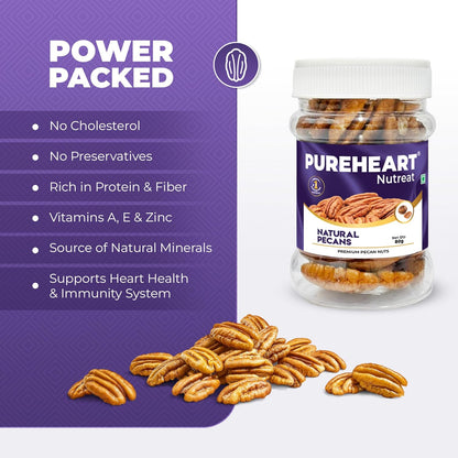 Pureheart Premium Pecan Nuts| Premium Natural Pecans | Healthy Dry Fruits Snack | Rich in Protein, Fibre & Antioxidants | Ideal for Snacking & Baking