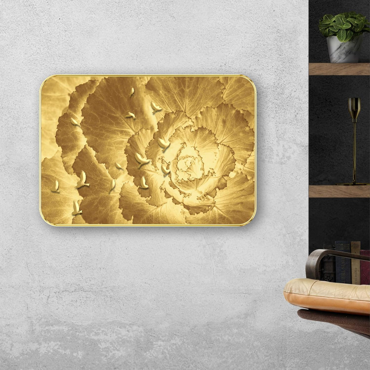 Abstract modern art Premium Sparkle Lamination Finished Surface Golden Slim Frame (13 x 19 Inch) For Home/Office/Hotel painting MG-634