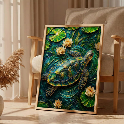 Sea Turtle Framed Wall Art, Natural, 10x13 Inches
