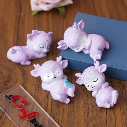 Set of 4 Miniature Cute Sleeping Deer Statues Animal Figurines Decorative Showpiece (Resin) Home Decor Valentine Gift for Girlfriend Boyfriend Husband Wife Valentine Day Decoration Items