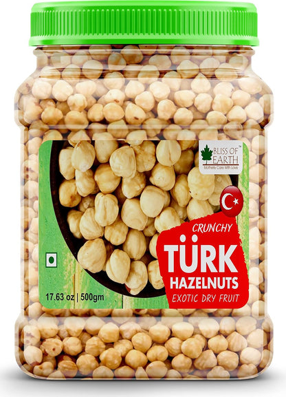 Bliss of Earth 500gm Turkish Hazelnuts For Eating, Raw & Dehulled For Making Chocolate Spread, Healthy & Tasty Dry Fruits
