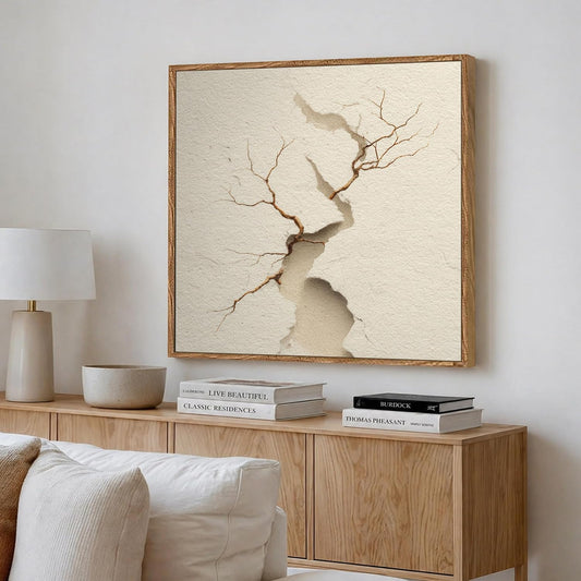 Abstract 3D Crack Framed Painting For Living Room | Sculptural Texture Large Canvas Painting With Frame Wall Art For Bedroom, Hallway's, Office, Hotel, Size 58x58 cm