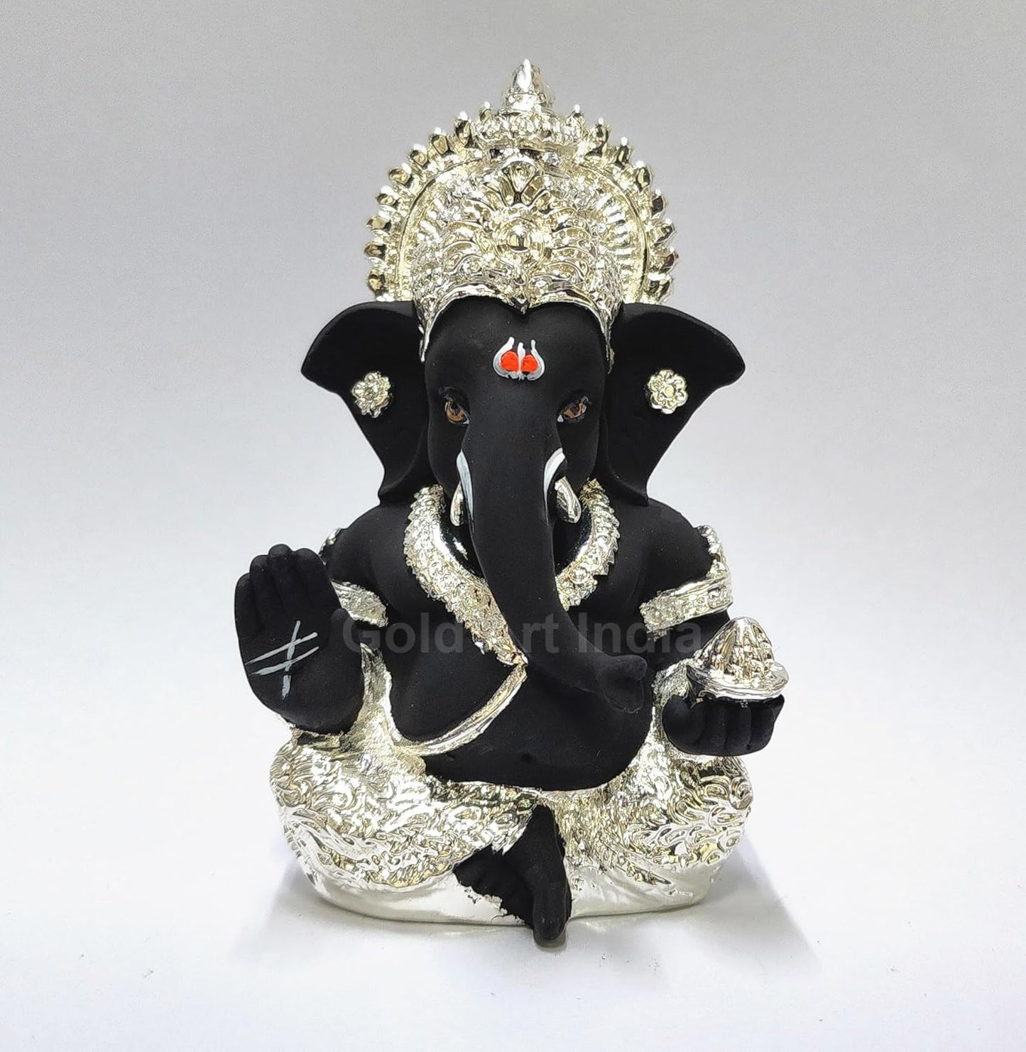 Gold Art India 999 Silver Plated Idol for Ganesh Idol for Car Dashboard God Ganesha Idol for Home Decor Ganpati for Gift Silver Mukut Silver Black, Idol