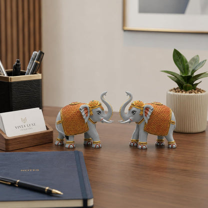 Grey Gold Mini Elephant Showpiece Pair, Car Dashboard, 3 Inch