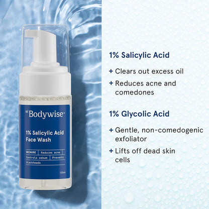 Be Bodywise 1% Salicylic Acid Oil Control Face Wash For Acne & Pimples Acid Reduces Excess Oil Exfoliates Paraben & Soap Free, 120ml