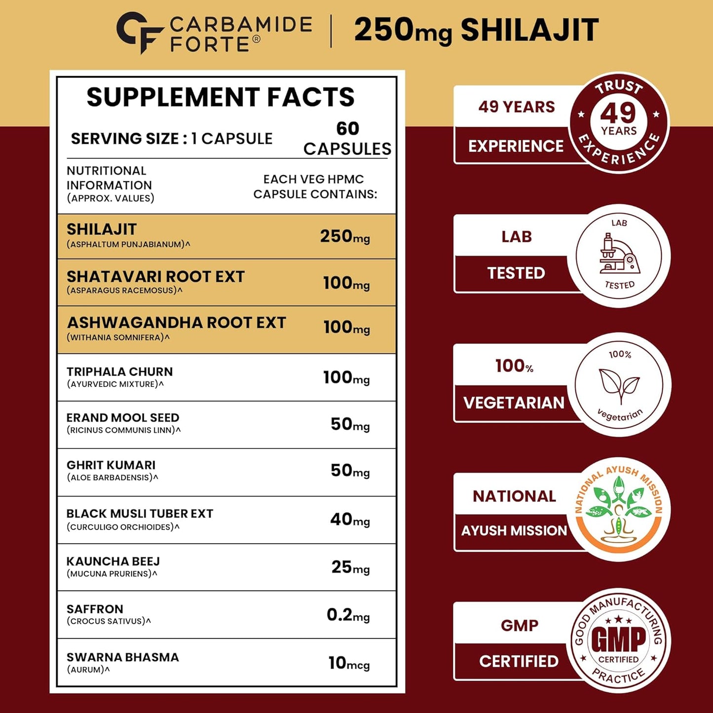 Carbamide Forte Shilajit Gold Capsules For Women With Pure Shilajeet Swarna Bhasma, Saffron & Ashwagandha | Himalayan Shilajit for Women | Shilajeet Gold Original | 60 Veg Capsules
