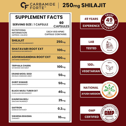 Carbamide Forte Shilajit Gold Capsules For Women With Pure Shilajeet Swarna Bhasma, Saffron & Ashwagandha | Himalayan Shilajit for Women | Shilajeet Gold Original | 60 Veg Capsules