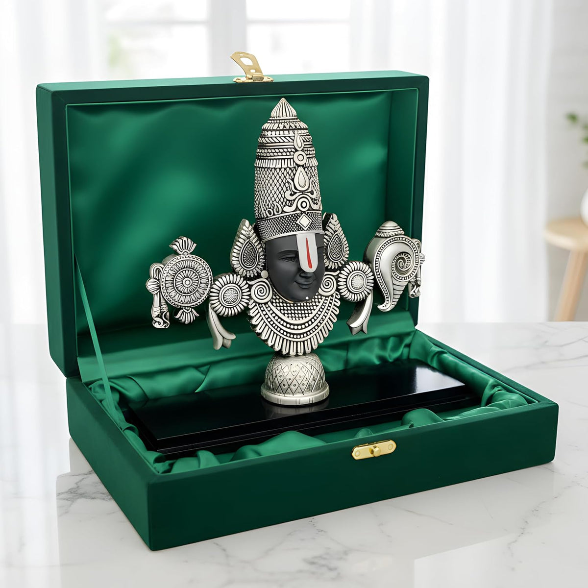 Dev Aastha  999 Silver Plated Balaji Statue | 4-Inch Divine Vastu Table Decor for Pooja Room & Prayer Room | Auspicious Lord Venkateswara Idol & Religious Gifting Item
