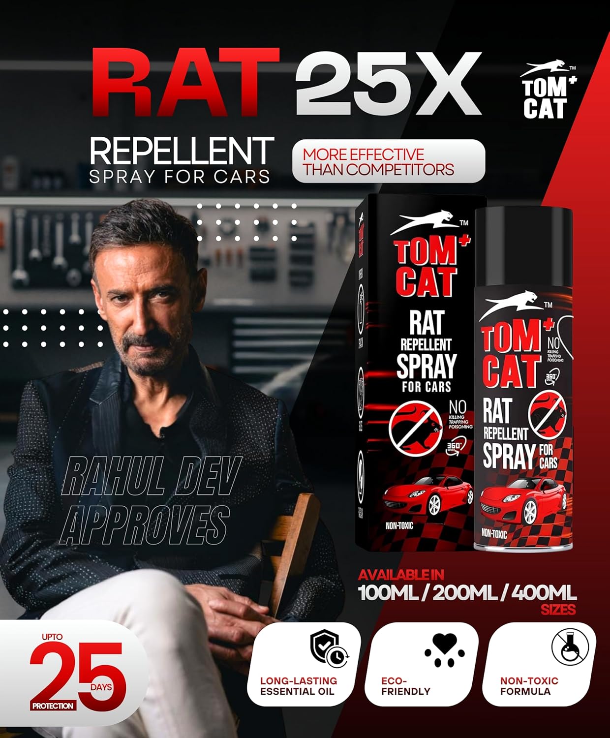 Shadow Securitronics Tom Cat Rat Repellent Spray For Cars 120Ml Highly Effective Protect Wires In Car,Bike&Outdoor Utilities Non Toxic Only Repels 6-8 Weeks Protection 100Ml-FORMULATION 2X