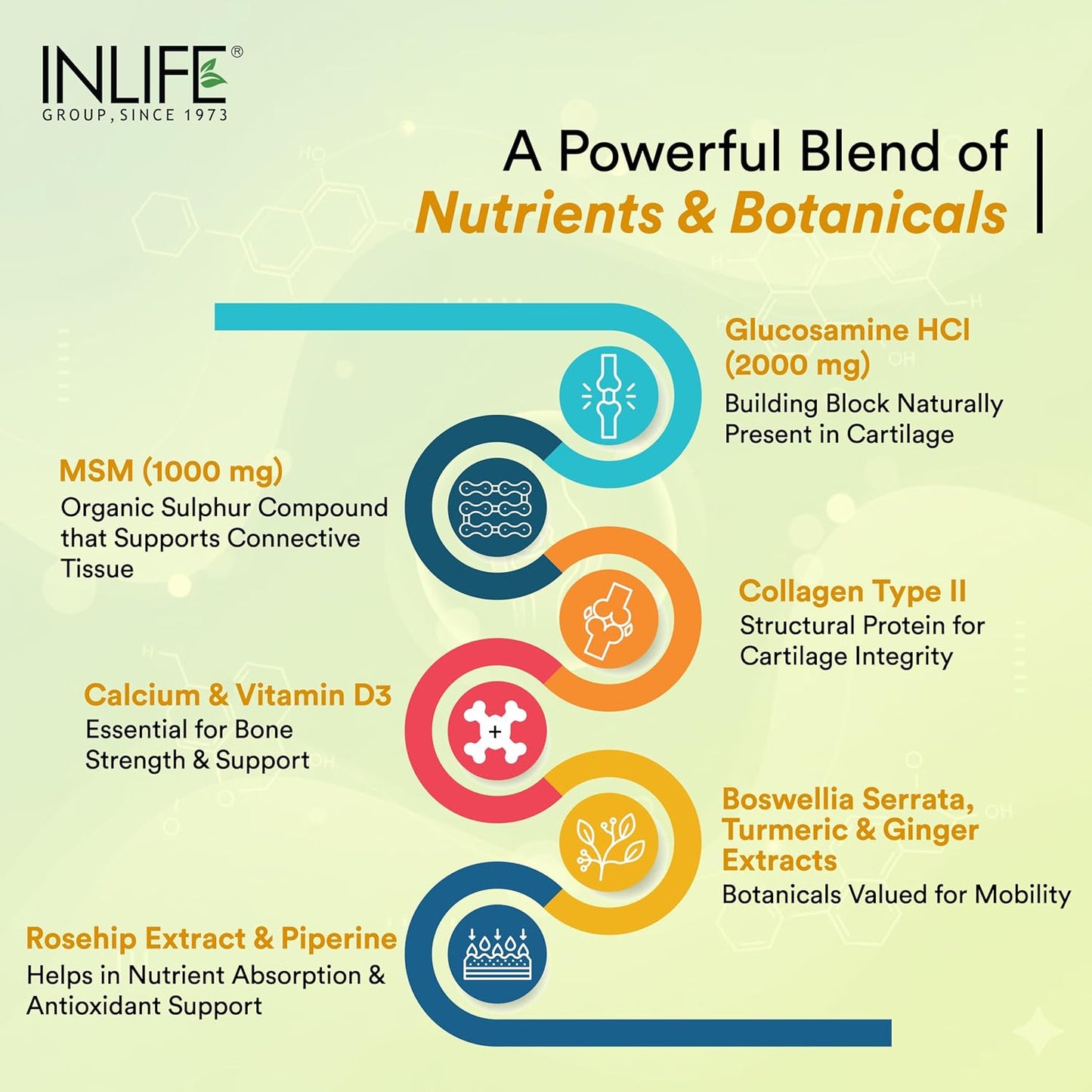 INLIFE Glucosamine Tablets for Joints with Chondroitin MSM Collagen Type II, Hyaluronic Acid, Vitamin D3 | Enriched with Boswellia, Rosehip, Curcumin | Knee Bone Cartilage Supplement - 60 Tablets
