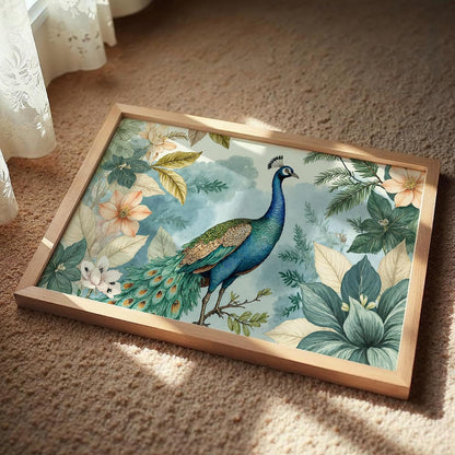 Peacock Wall Painting with Frame Set of 1 | Premium Botanical Bird Artwork, Floral Nature Inspired Decorative Wall Art for Living Room, Bedroom, Office and Home Decoration (3D Art-12,13x19inch)