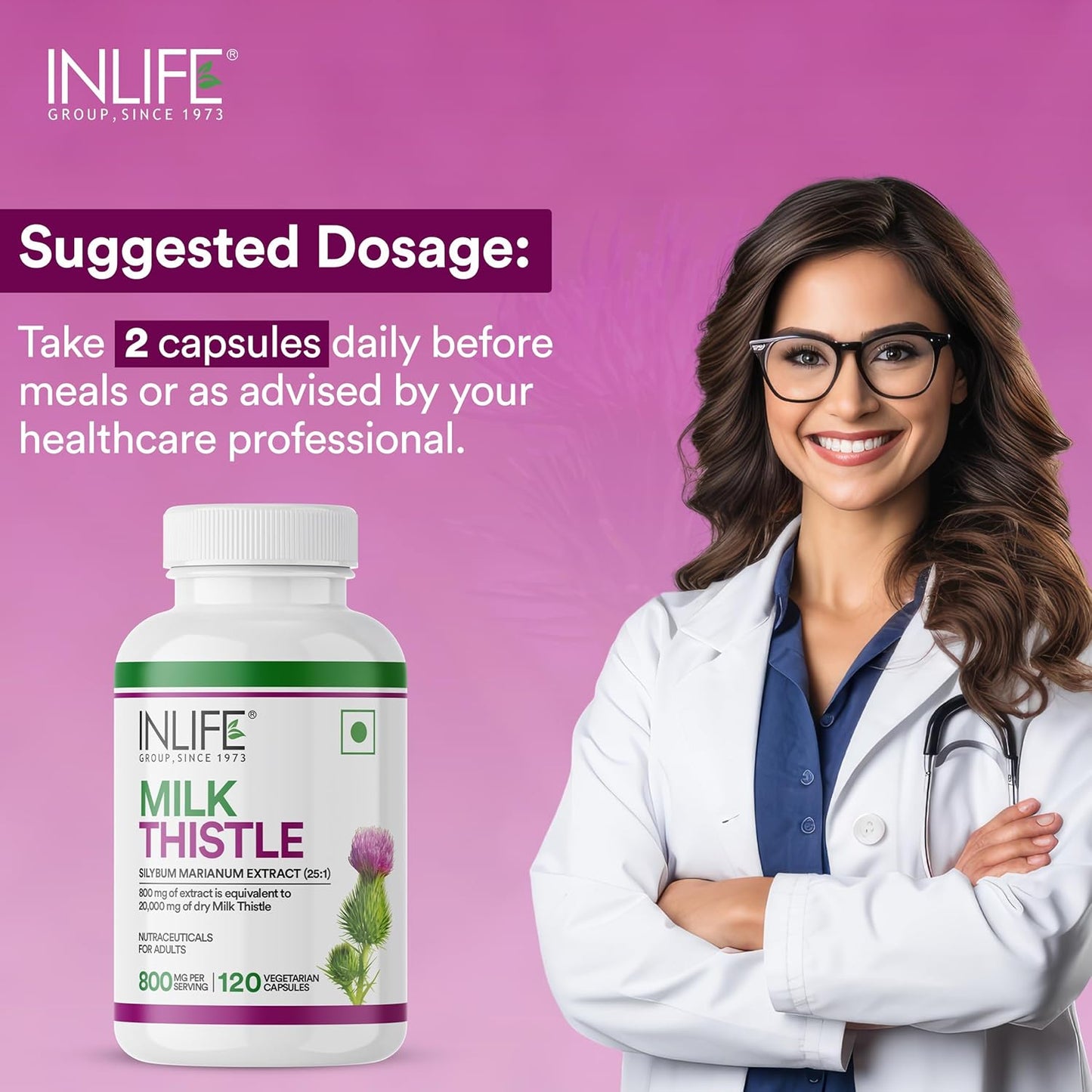 INLIFE Milk Thistle Extract 800mg | 80% Silymarin Liver Support Supplement - 120 Vegetarian Capsules (Pack of 1)