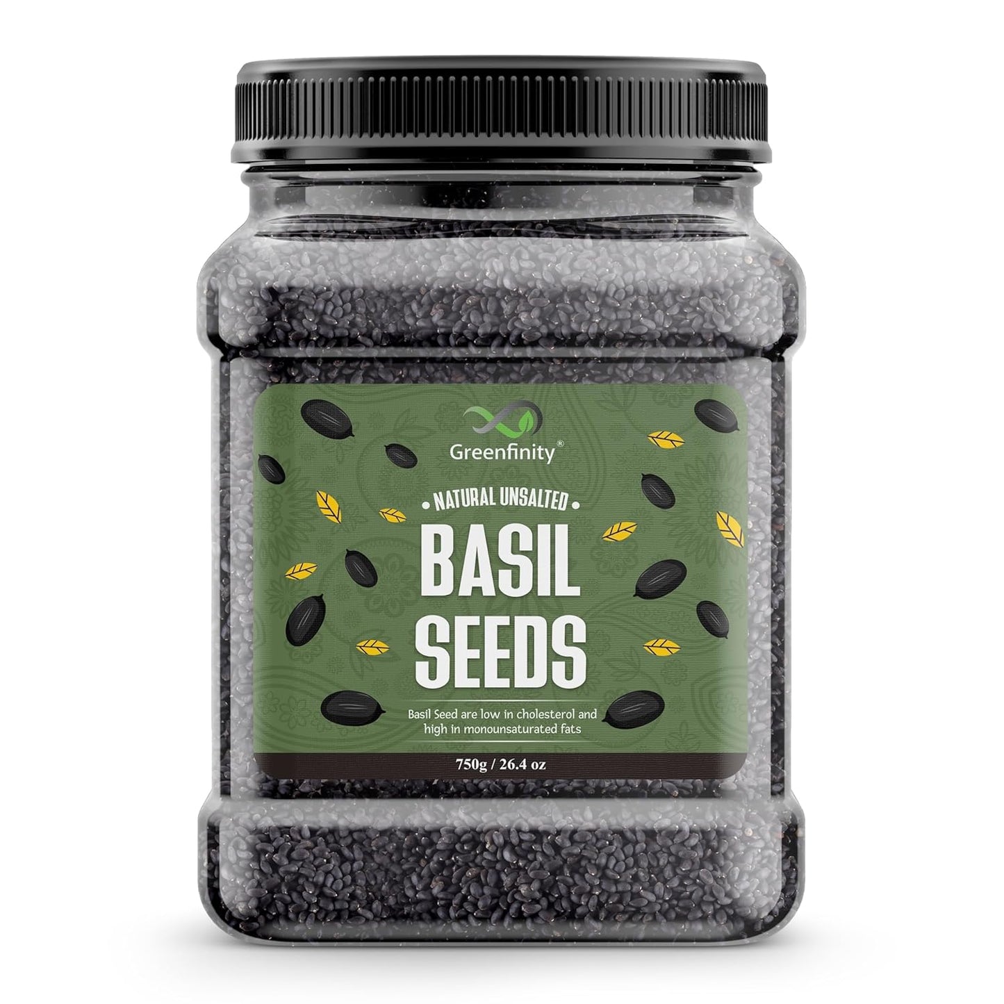 GreenFinity Basil Seeds 750g | Raw Sabja Seeds for Eating | Healthy Snacks | Jar Pack