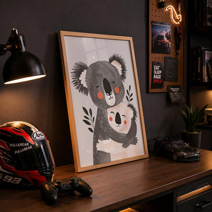 Koala Wall Art for Home Decor, Framed Animal Painting for Bedroom, Living Room & Kids Room, Cute Koala Pair Illustration, Black Frame, Aesthetic Wall Décor (DGN14-Natural10x13 inch)