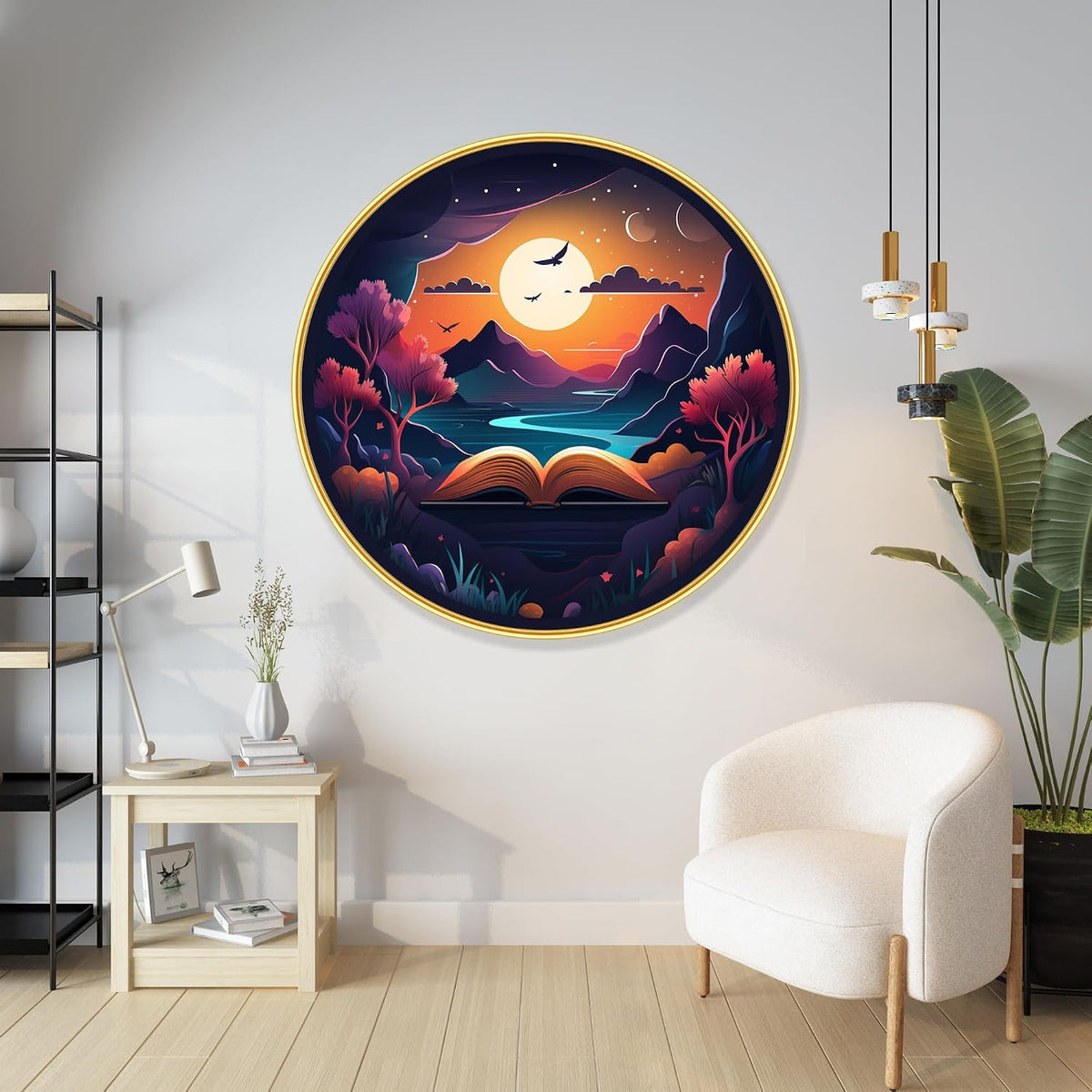 nature scenery Abstract modern art Premium Sparkle lamination Golden Slim Frame 50.8 cm x 50.8 cm Large Size, For Home/Office/Hotel painting GRL-31