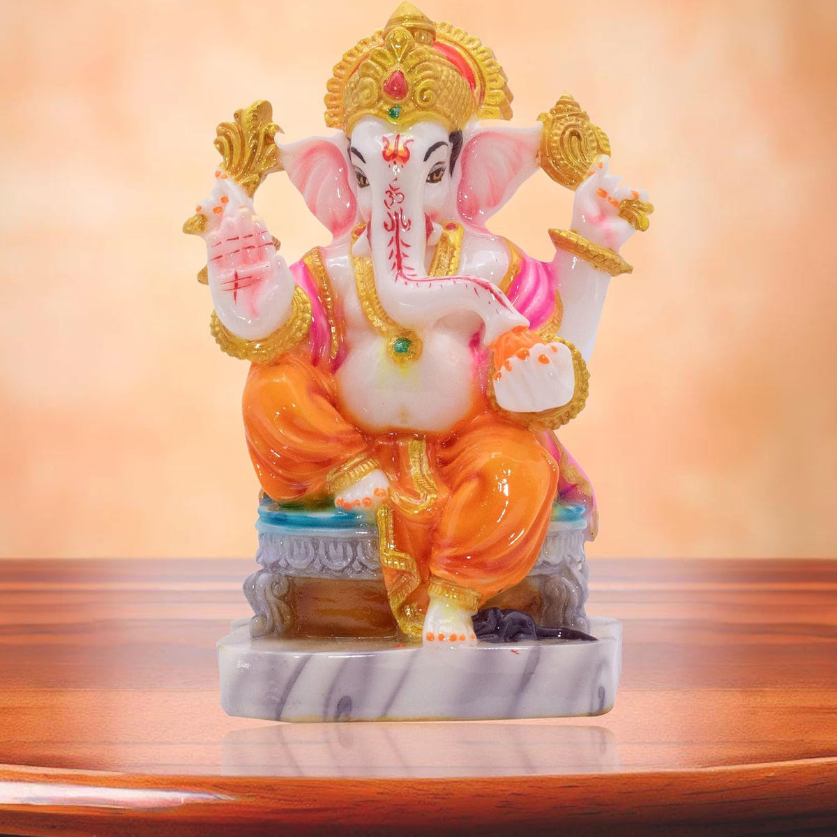 Ganesha Ganpati Murti Vinayak 6 inch Marble Dust Statue for Home Mandir, Living Room Decor, Office Desk, Gifting on Grih Pravesh, Auspicious Showpiece (Statue 1)