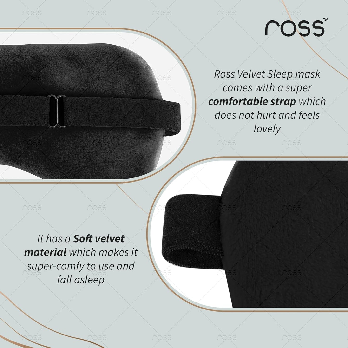Ross Breathable Fabric Sleep Eye Mask – Ultra-Soft, Smooth & Cozy with Adjustable Strap for Ultimate Comfort, Light Blocking & Deep Sleep – Perfect for Travel, Meditation, Naps, Relaxation & Stress Relief - Black