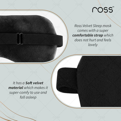 Ross Breathable Fabric Sleep Eye Mask – Ultra-Soft, Smooth & Cozy with Adjustable Strap for Ultimate Comfort, Light Blocking & Deep Sleep – Perfect for Travel, Meditation, Naps, Relaxation & Stress Relief - Black