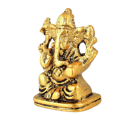 Metal Ganesh Idol for Diwali Decoration Item - Ganesha for Car Dashboard Small Ganpati Statue Figurine Murti for Home Office, Tabledesk Diwali Gift Items (Golden 4.5 CM Height) (Set of 1)