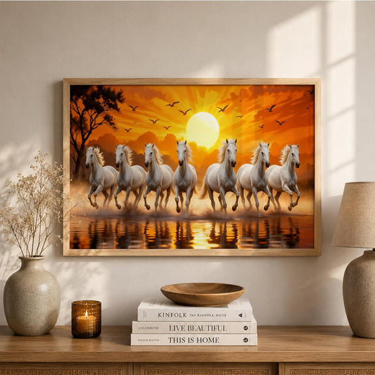 7 Horse Vastu Wall Painting (Landscape Collection) (Natural, Design 02, 13x19 Inch)