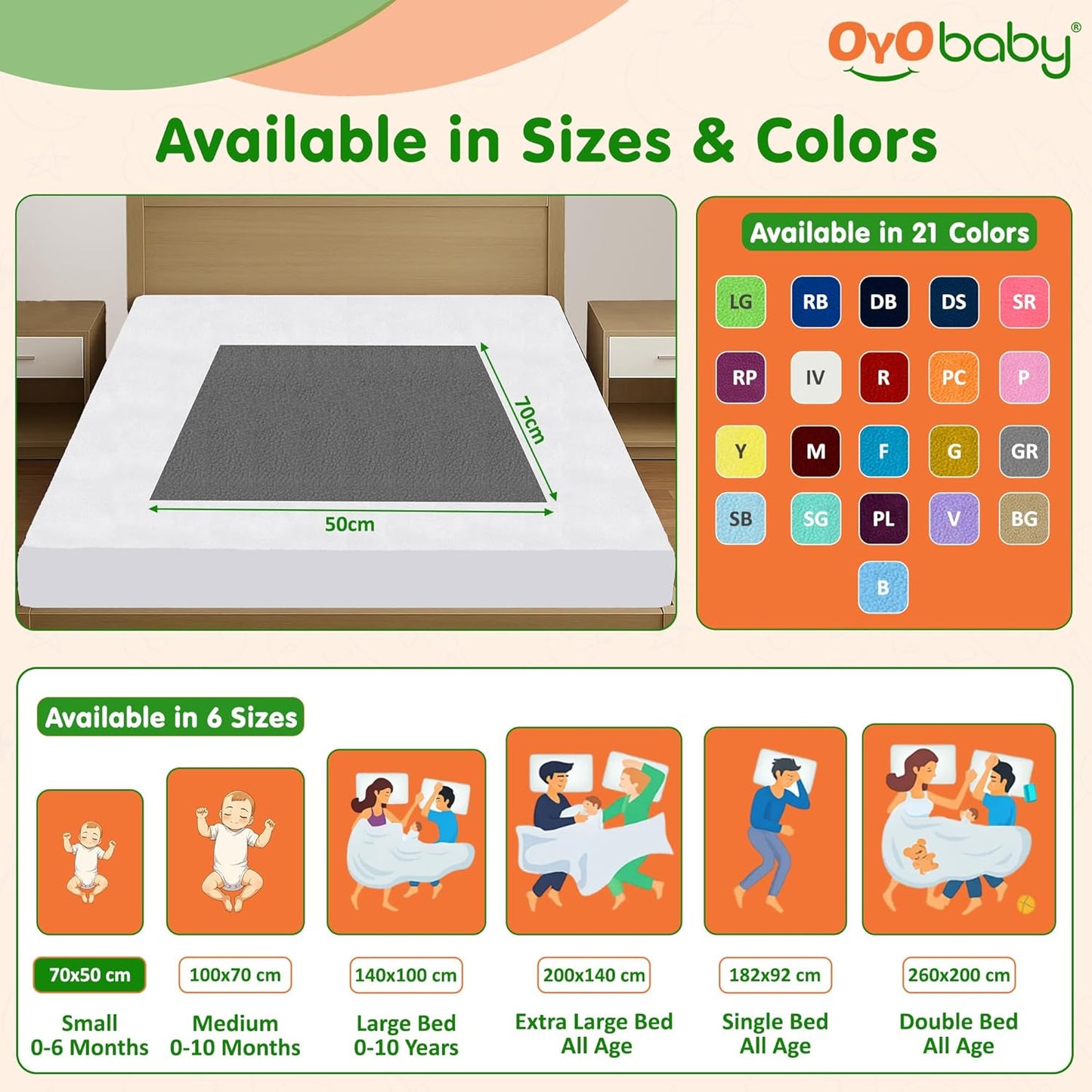 OYO BABY Extra Absorbent Waterproof Baby Dry Sheet | Quick Dry Sheet for New Born Baby Bed Protector, Soft & Breathable Rubber Sheet for Bed (Grey + Salmon Rose, Small Combo 2)