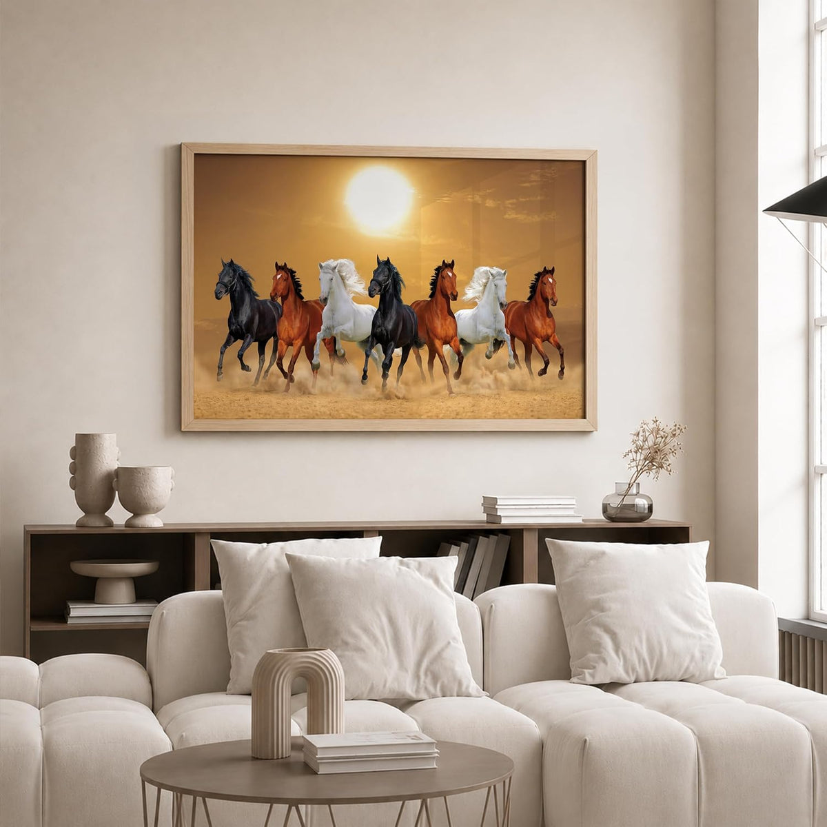 7 Horse Vastu Wall Painting (Landscape Collection) (Natural, Design 13, 13x19 Inch)