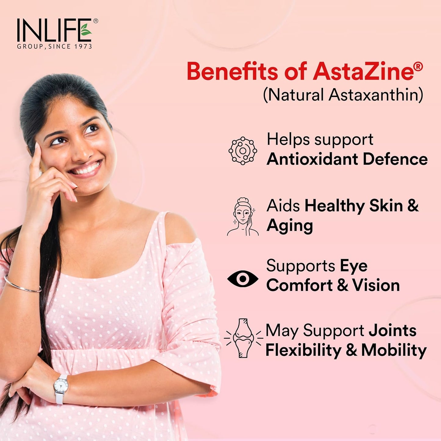INLIFE Astaxanthin 4 mg Supplement AstaZine | Natural Antioxidant Supplement with Vitamin A, D3 & E – High Absorption Formula – 30 Liquid Filled Vegetarian Capsules