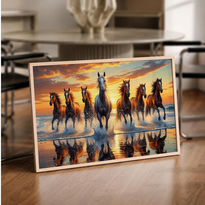 7 Horse Vastu Wall Painting (Landscape Collection) (Natural, Design 06, 13x19 Inch)