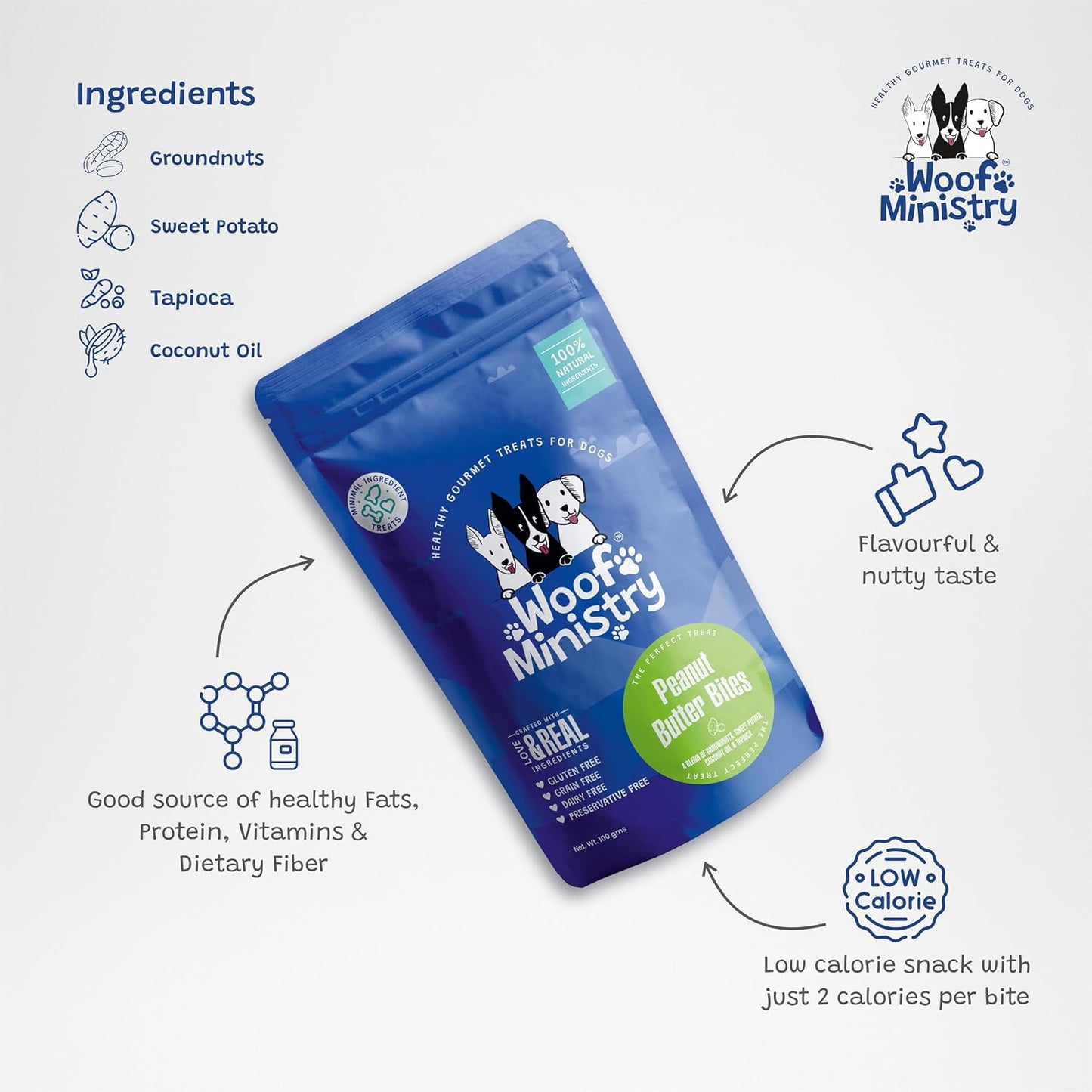 Woof Ministry Peanut Butter Bites for Dogs, Minimal Ingredient Dehydrated Dog Treats (Veg Treats -100 Grams)